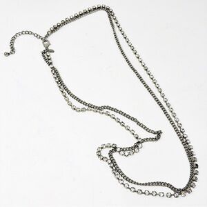 Chico’s Layered Long Necklace Silver Tone Chain & Clear Rhinestones